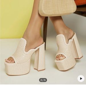 Women Braid Detail Chunky Heeled Mule Sandals, Vacation Summer Heeled Sandals